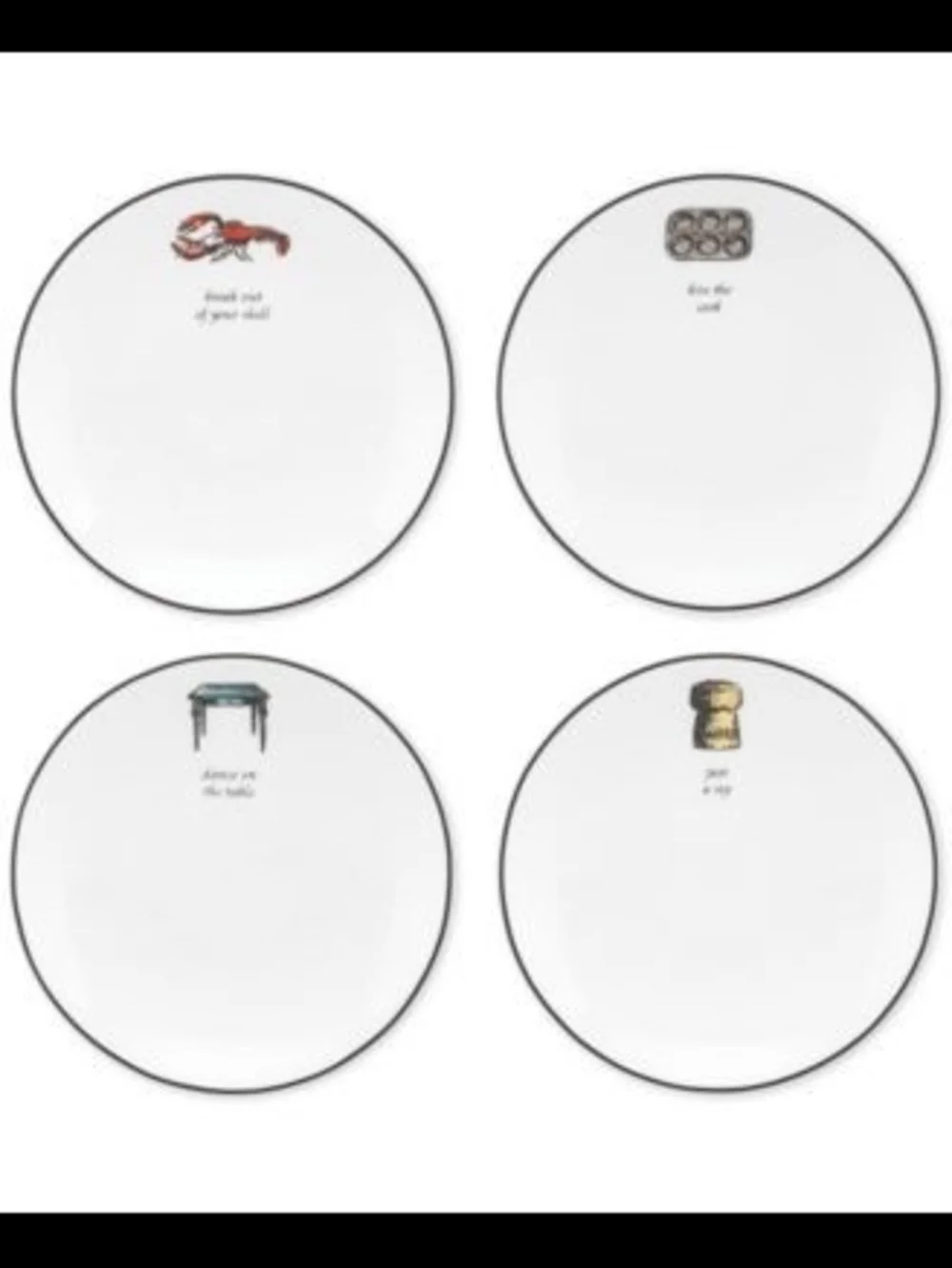 Kate Spade 'Cause A Stir' Set of 4 White Illustrated Plates - Home Dining